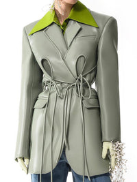Tied Faux-Leather Blazer