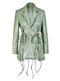 Tied Faux-Leather Blazer
