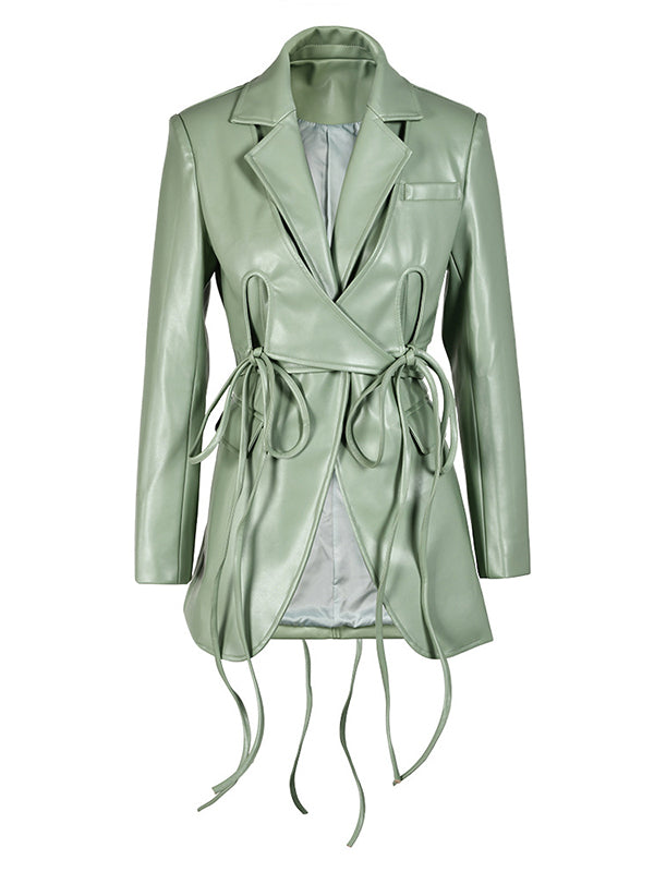 Tied Faux-Leather Blazer