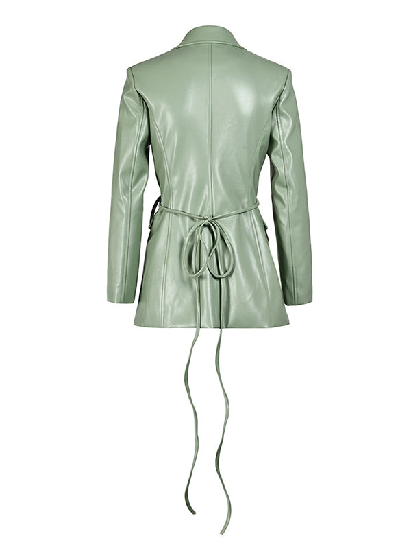 Tied Faux-Leather Blazer