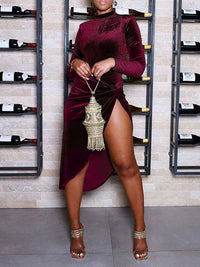 Velvet Bodysuit & Twisted Skirt Set