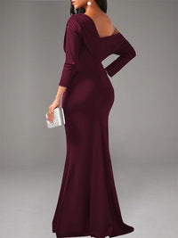 Boat-Neck Ruched Maxi Dress
