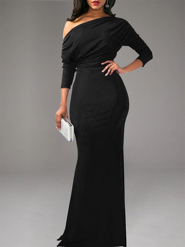 Boat-Neck Ruched Maxi Dress