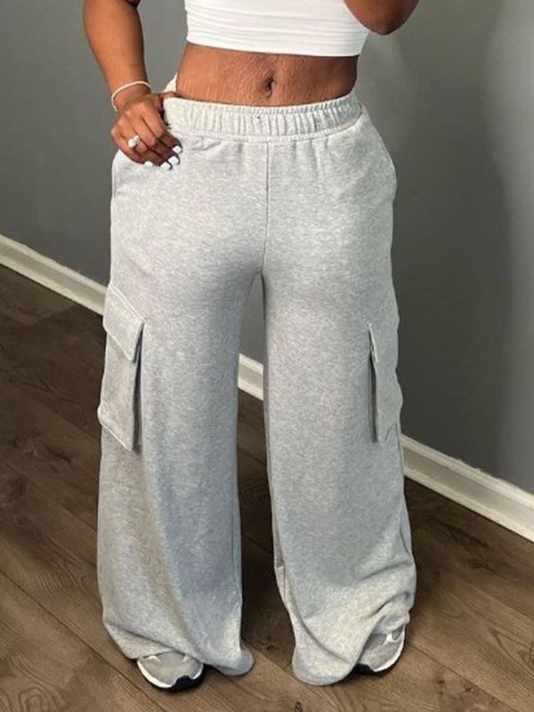 Solid Wide-Leg Cargo Pants