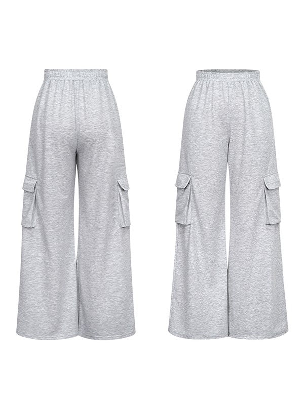 Solid Wide-Leg Cargo Pants
