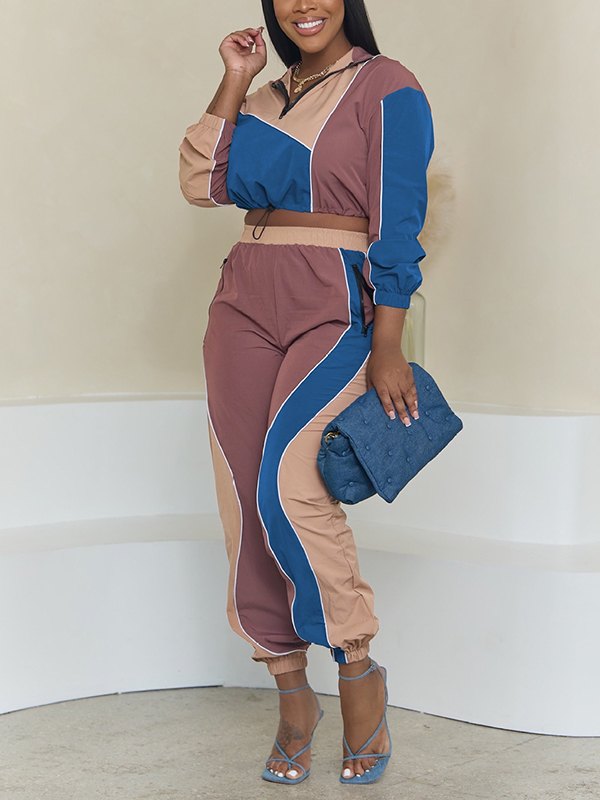 Colorblock Zip Top & Jogger Pants Set