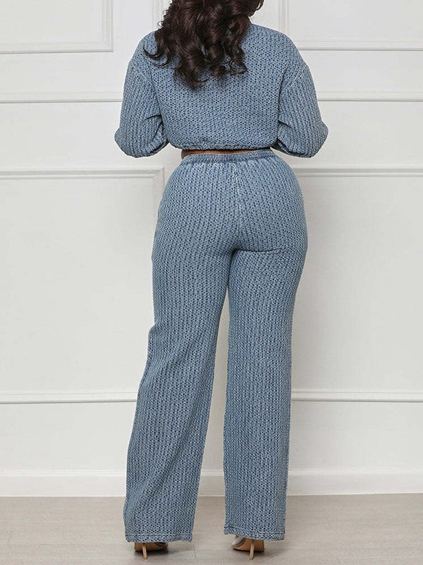 Textured Jacket & Wide-leg Pants Set