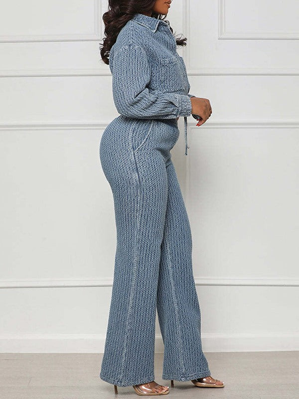 Textured Jacket & Wide-leg Pants Set