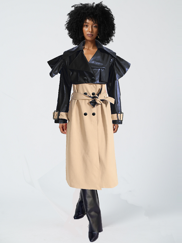 Faux Leather Combo Trench