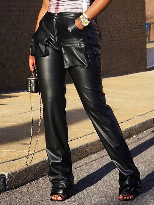 Faux-Leather Cargo Pants