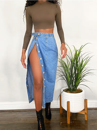 Side Button Denim Skirt