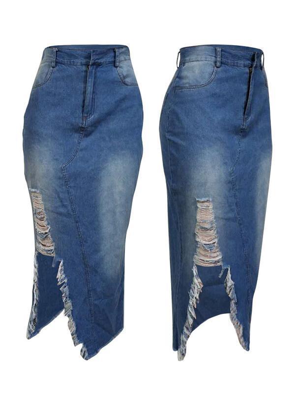 Destroyed Denim Skirt