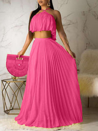 Pleated Halter Top & Maxi Skirt Set