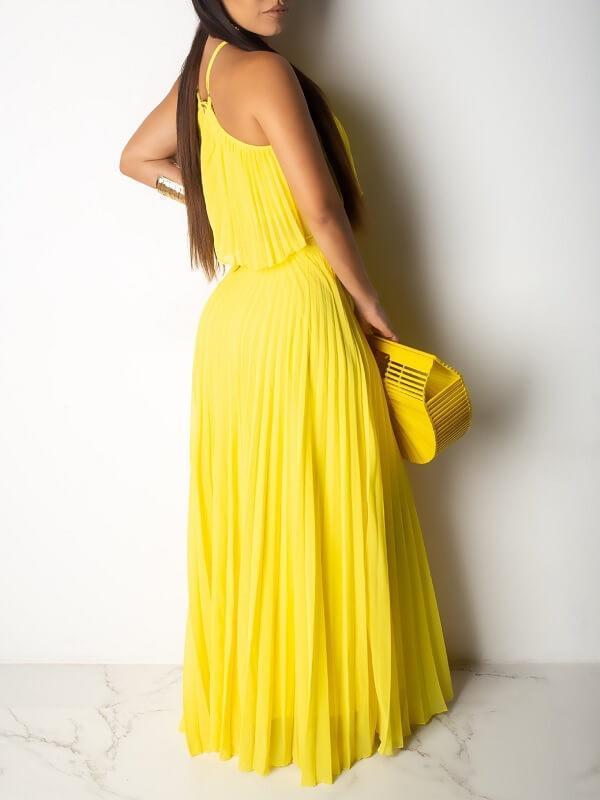 Pleated Halter Top & Maxi Skirt Set