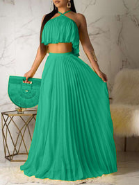 Pleated Halter Top & Maxi Skirt Set