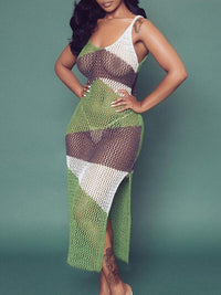 Colorblock Slit Crochet Cover-Up