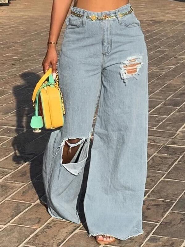 Ripped Wide-Leg Jeans