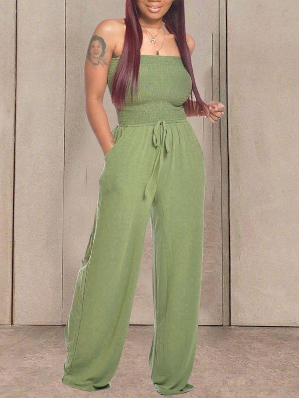 Smocked Bandeau Wide Leg Jumpsuit