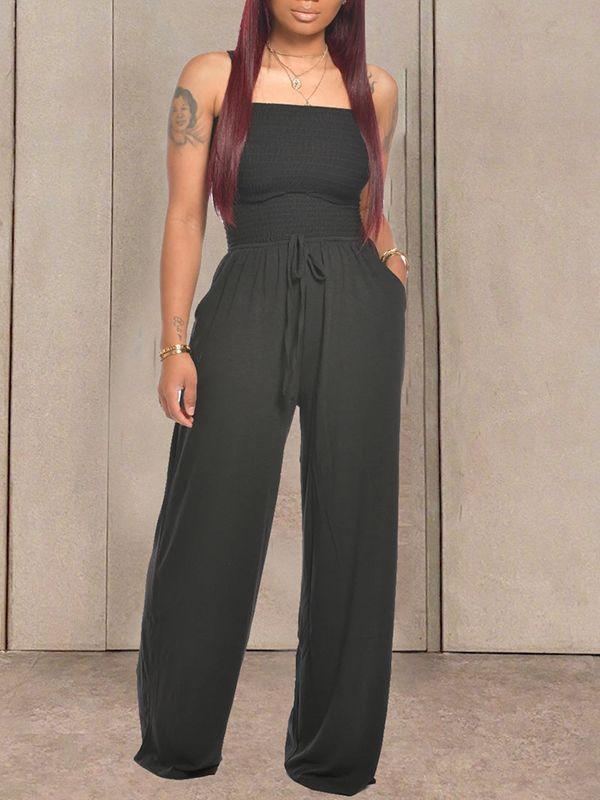 Smocked Bandeau Wide Leg Jumpsuit