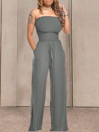 Smocked Bandeau Wide Leg Jumpsuit