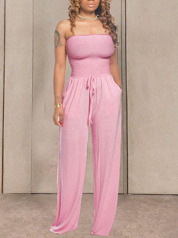 Smocked Bandeau Wide Leg Jumpsuit