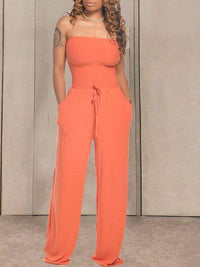 Smocked Bandeau Wide Leg Jumpsuit