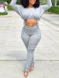 Drawstring Top & Ruched Pants Set