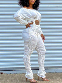 Drawstring Top & Ruched Pants Set