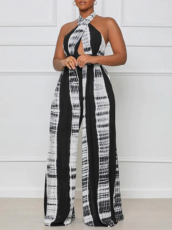 Printed Halter Wide-Leg Jumpsuit